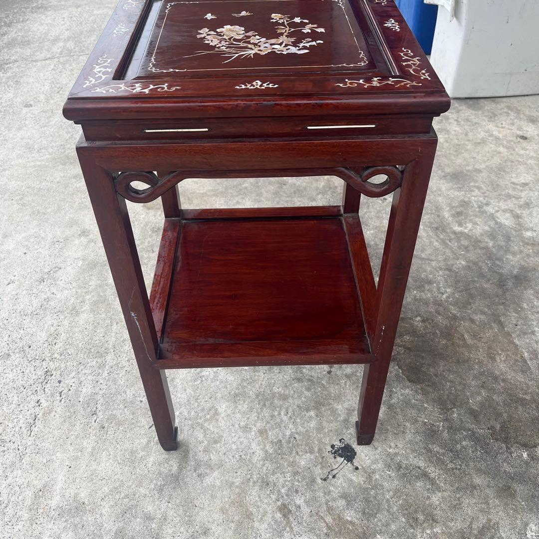 希少◆中国 唐木 螺鈿 青貝 螺鈿象嵌 花梨　ネストテーブル