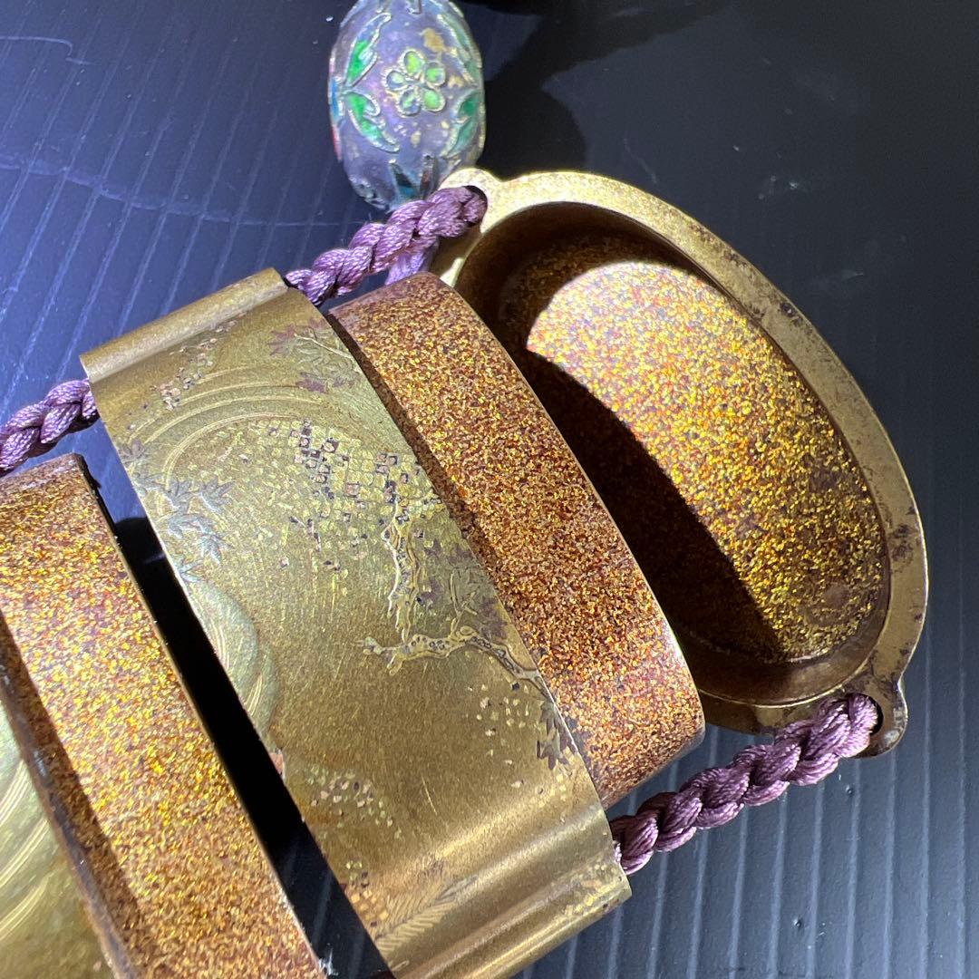 梶川作　極上蒔絵印籠　蓋無木箱付　71g 東Y7-0710⭐︎2F