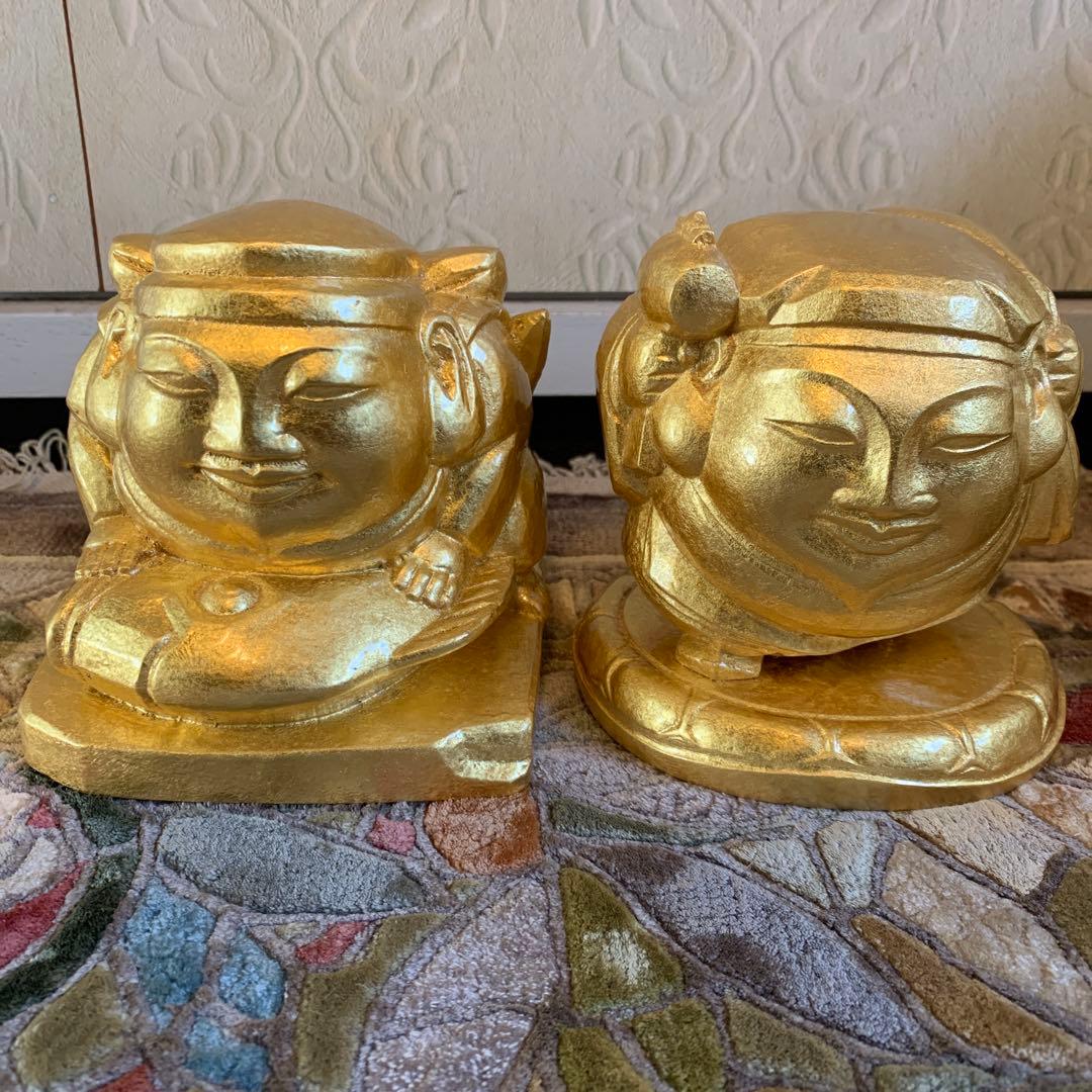 平櫛田中 満徳恵比寿尊 福聚大黒天尊 ブロンズ像 金 一対 福の神 保証書付き