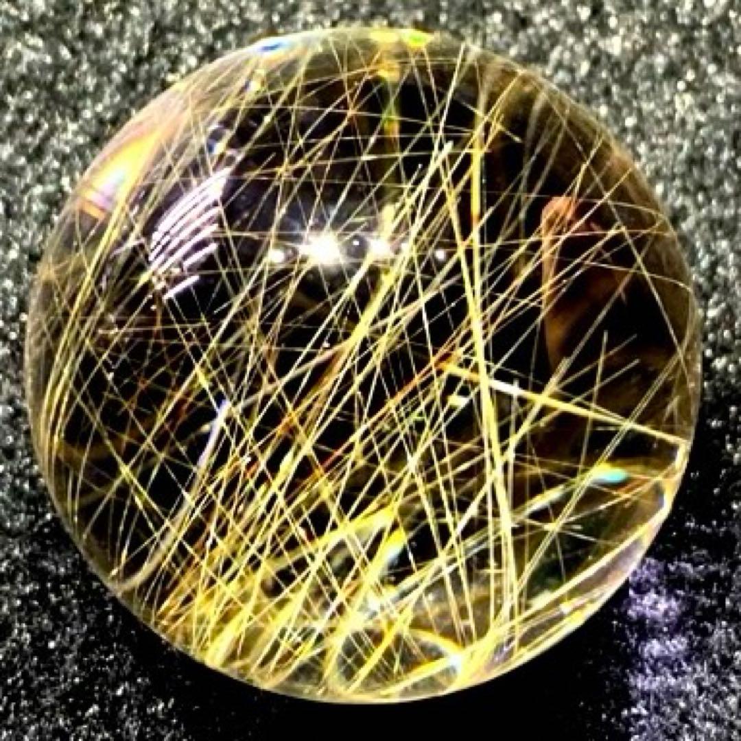 40mm ゴールドルチルクォーツ　丸玉　スフィア　金針水晶