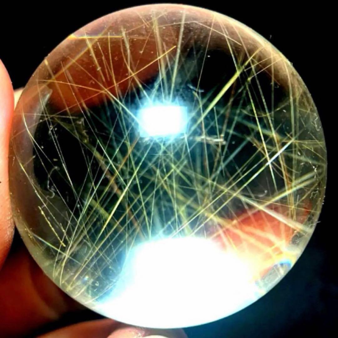 40mm ゴールドルチルクォーツ　丸玉　スフィア　金針水晶