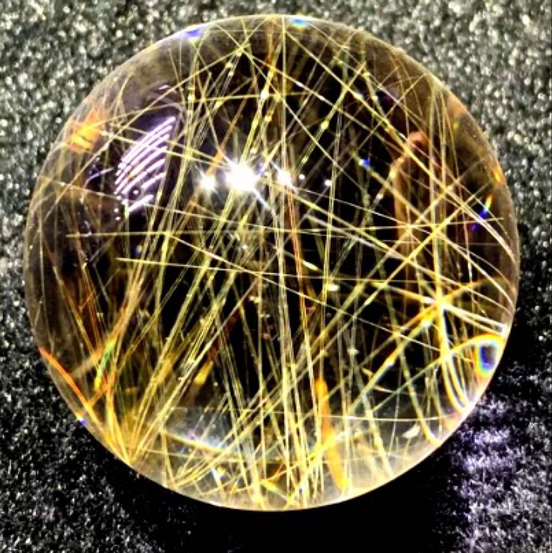 40mm ゴールドルチルクォーツ　丸玉　スフィア　金針水晶