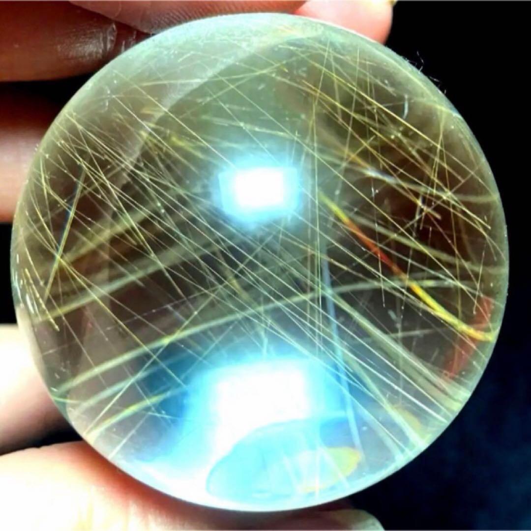 40mm ゴールドルチルクォーツ　丸玉　スフィア　金針水晶