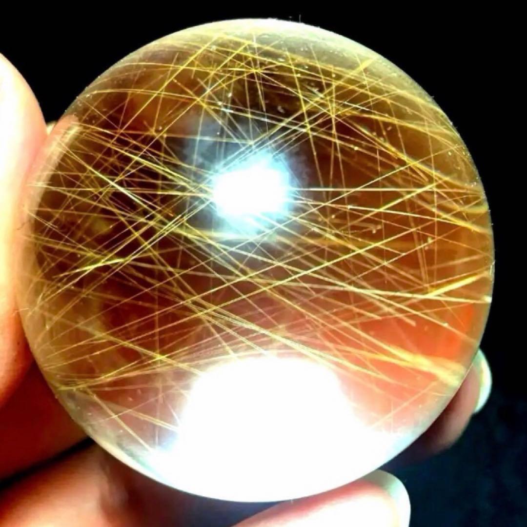 40mm ゴールドルチルクォーツ　丸玉　スフィア　金針水晶