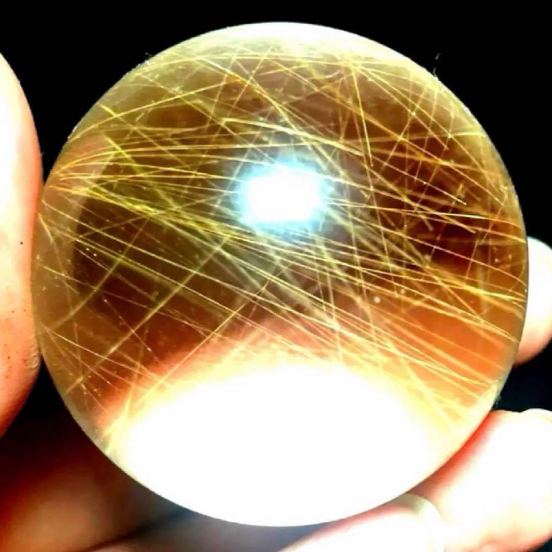 40mm ゴールドルチルクォーツ　丸玉　スフィア　金針水晶