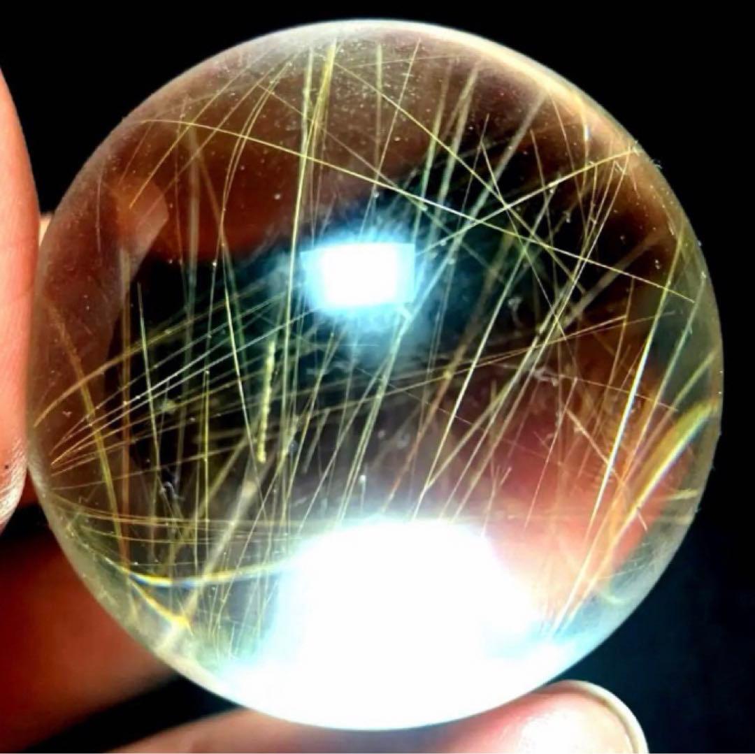 40mm ゴールドルチルクォーツ　丸玉　スフィア　金針水晶
