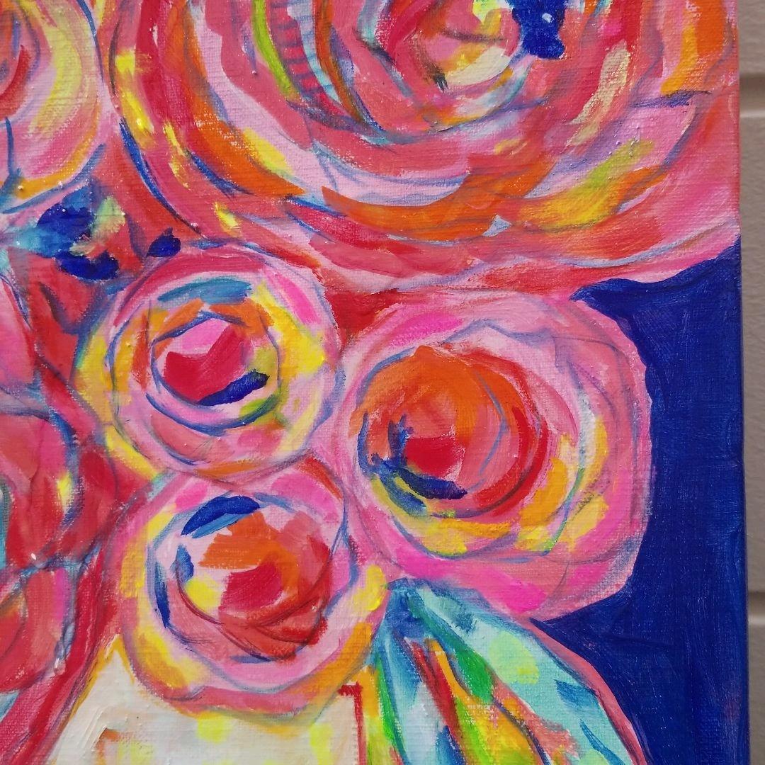 油絵　よっこ　まるまるとした大きいお花