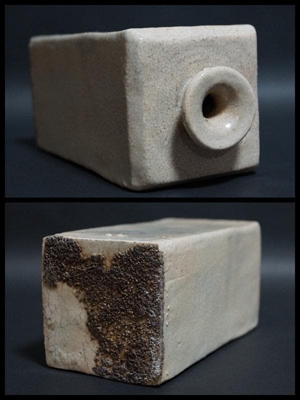 朝鮮古美術 李朝染付角瓶 染付蘭文角瓶 貫入 方花瓶 花器 飾壷 高17cm★