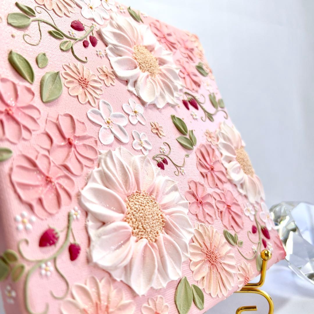 テクスチャーアート　絵画　インテリアアート　立体　花　絵　いちご　北欧　イチゴ