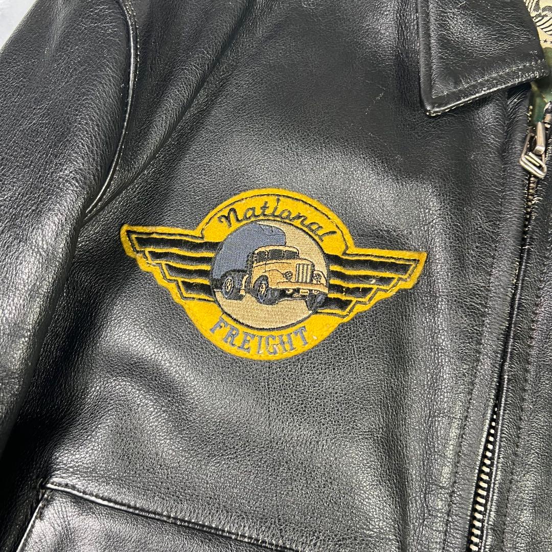 AVIREX レザージャケット ワッペン ブラック 黒 S 裏地キルティング