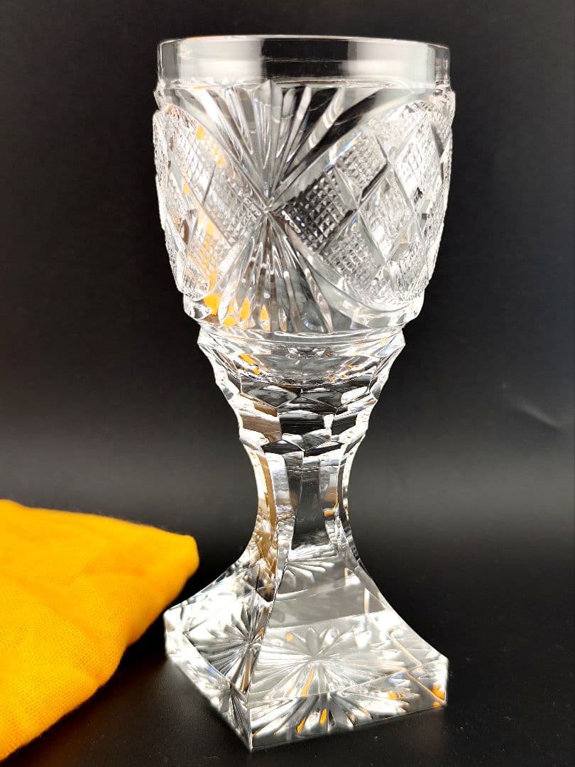 美品☆薩摩切子 脚付杯 共布付（切子、江戸切子、薩摩切子）