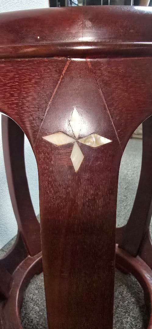 【美品】花梨 無垢 螺鈿細工スツール/椅子 飾り台/花台　太鼓型椅子