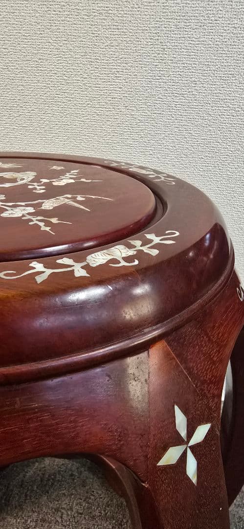 【美品】花梨 無垢 螺鈿細工スツール/椅子 飾り台/花台　太鼓型椅子