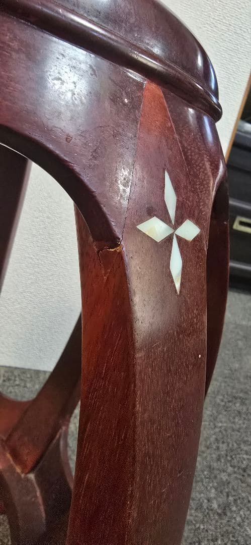 【美品】花梨 無垢 螺鈿細工スツール/椅子 飾り台/花台　太鼓型椅子