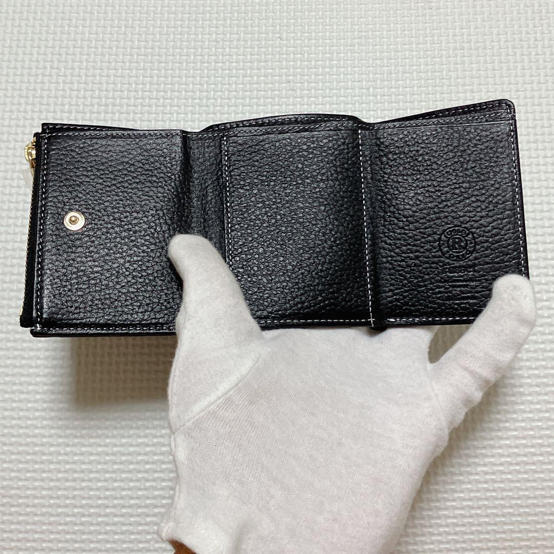 ・未使用russet ラシット　レザー三つ折り財布　ミニ財布　ブラック　箱付き