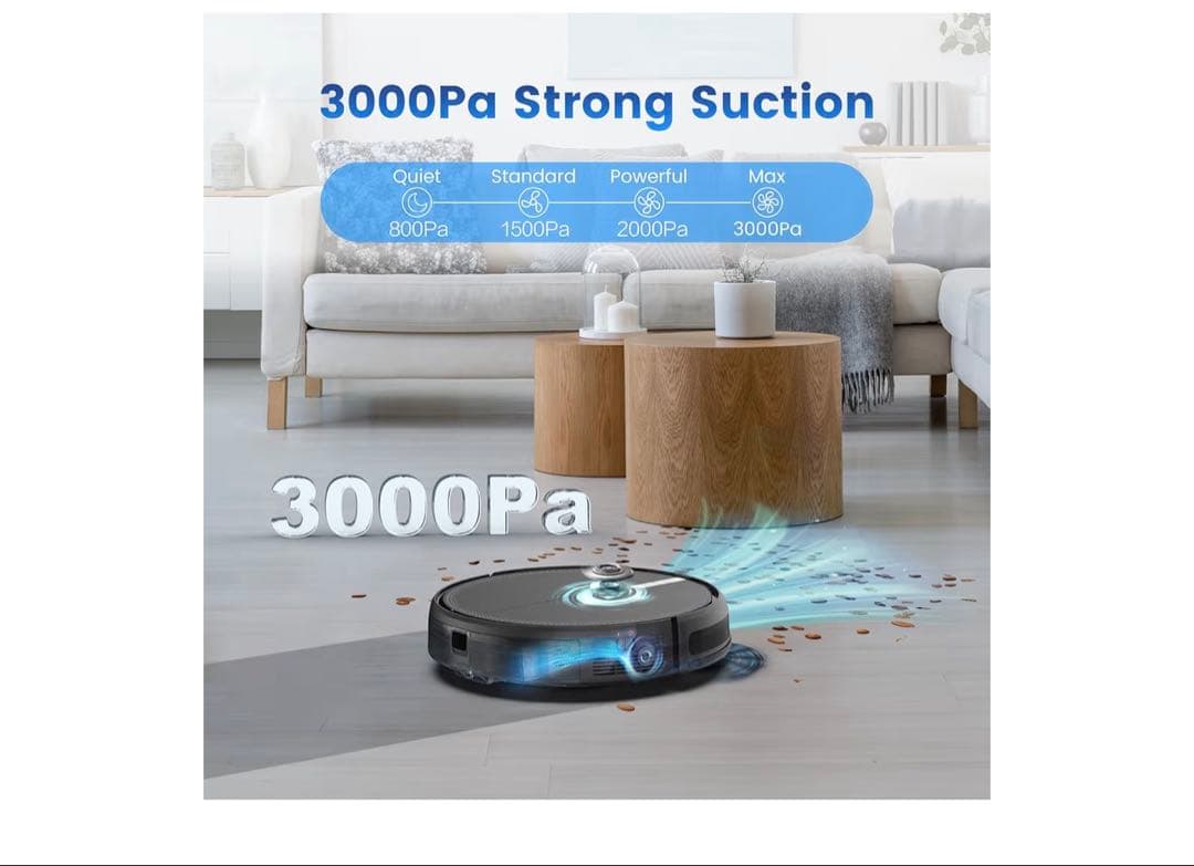 ロボット掃除機本体 ブラック 3000Pa 吸引力