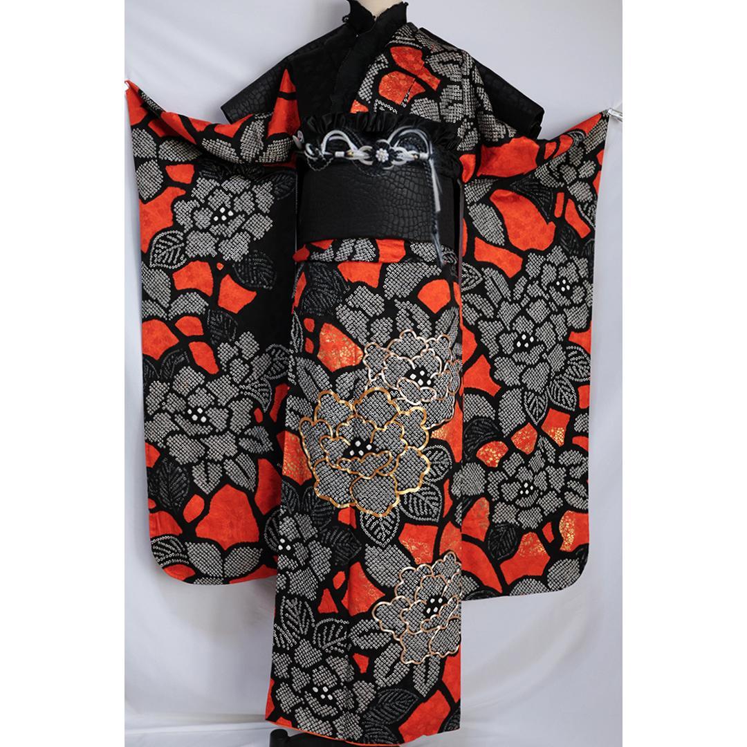 個性的■振袖7点セット帯新品帯締め帯揚げフルセットゴシック正絹成人式BN53