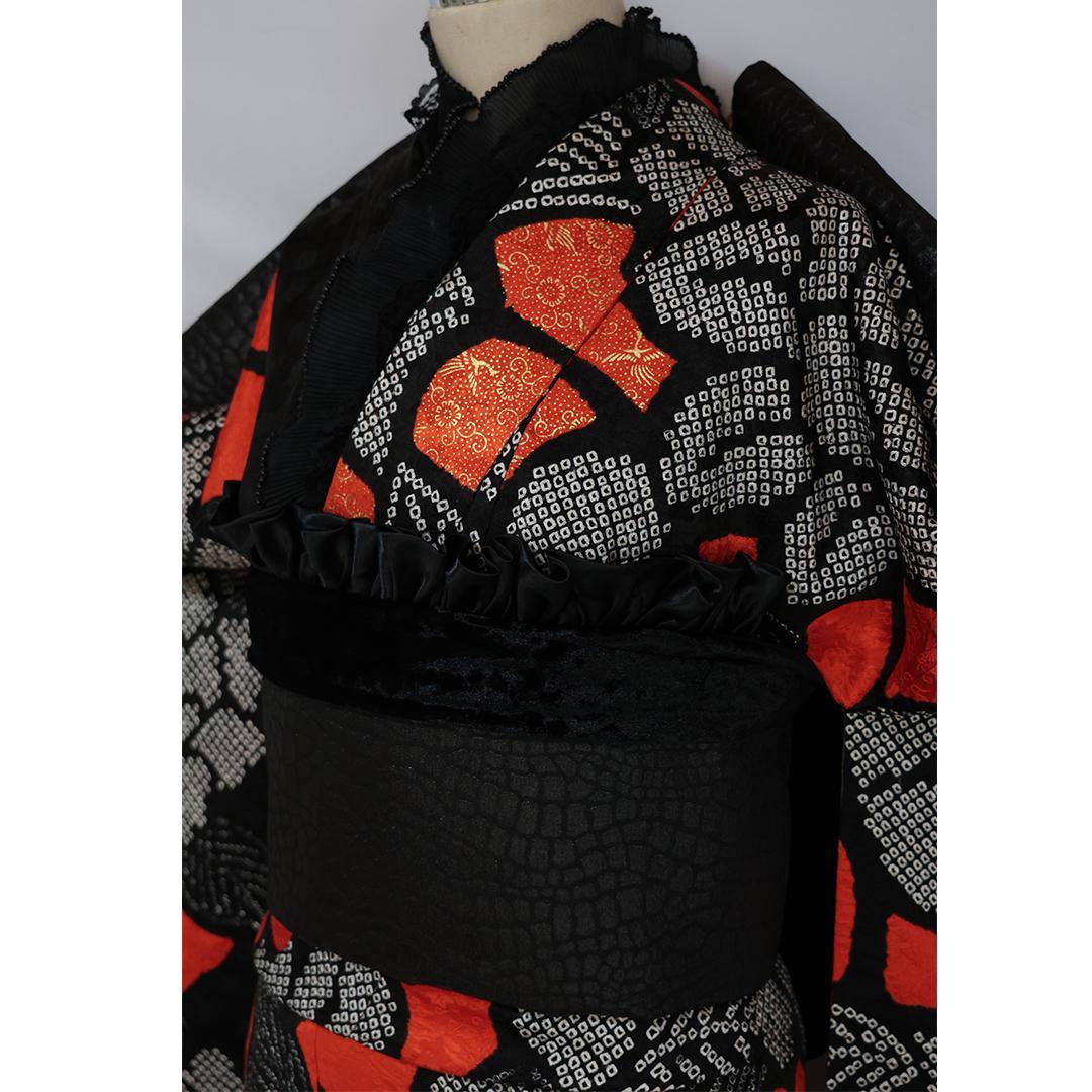 個性的■振袖7点セット帯新品帯締め帯揚げフルセットゴシック正絹成人式BN53