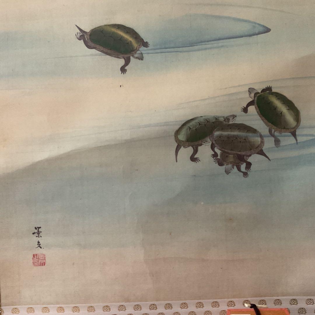 松村景文筆 複製掛軸復刻版 【青梅亀図 】 桐箱 タトウ箱付