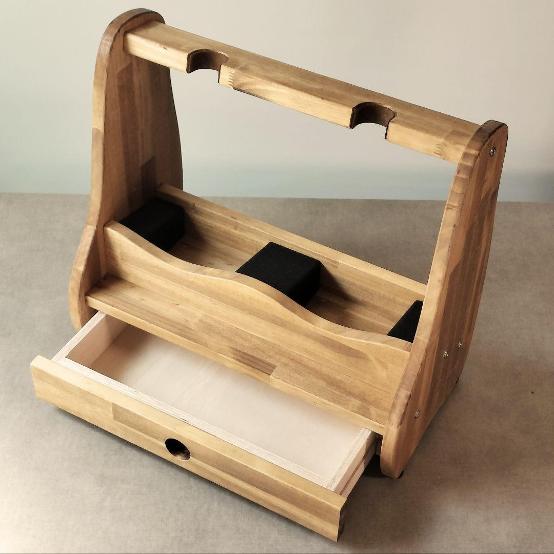 ♪沖縄三線スタンド　正面向き2丁並び引き出し付き♪