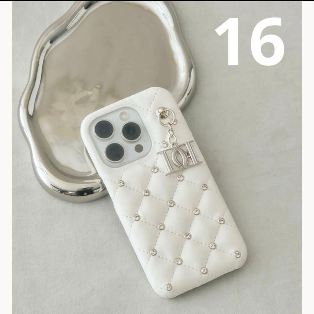 Darich キルティングビジューDDチャームiPhoneケース　16 白