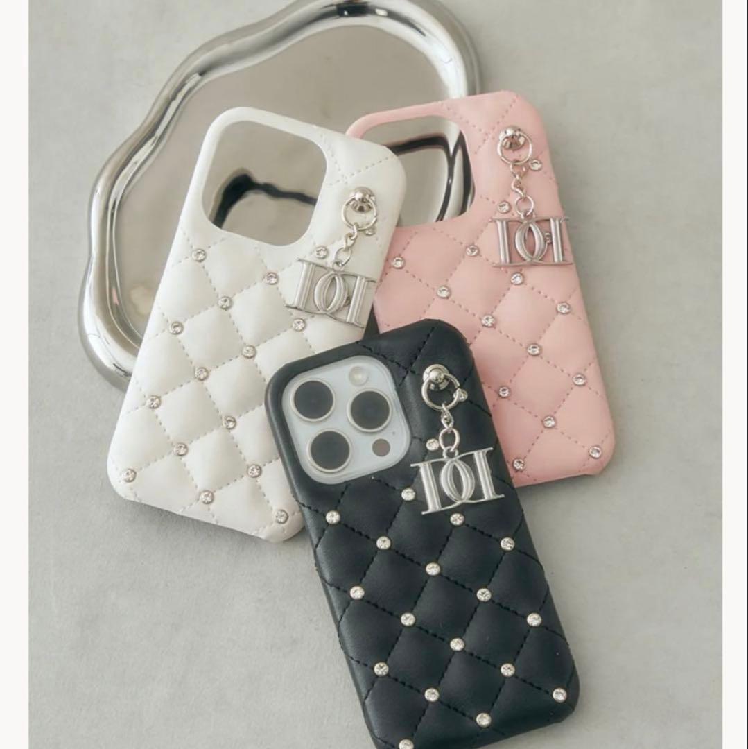 Darich キルティングビジューDDチャームiPhoneケース　16 白