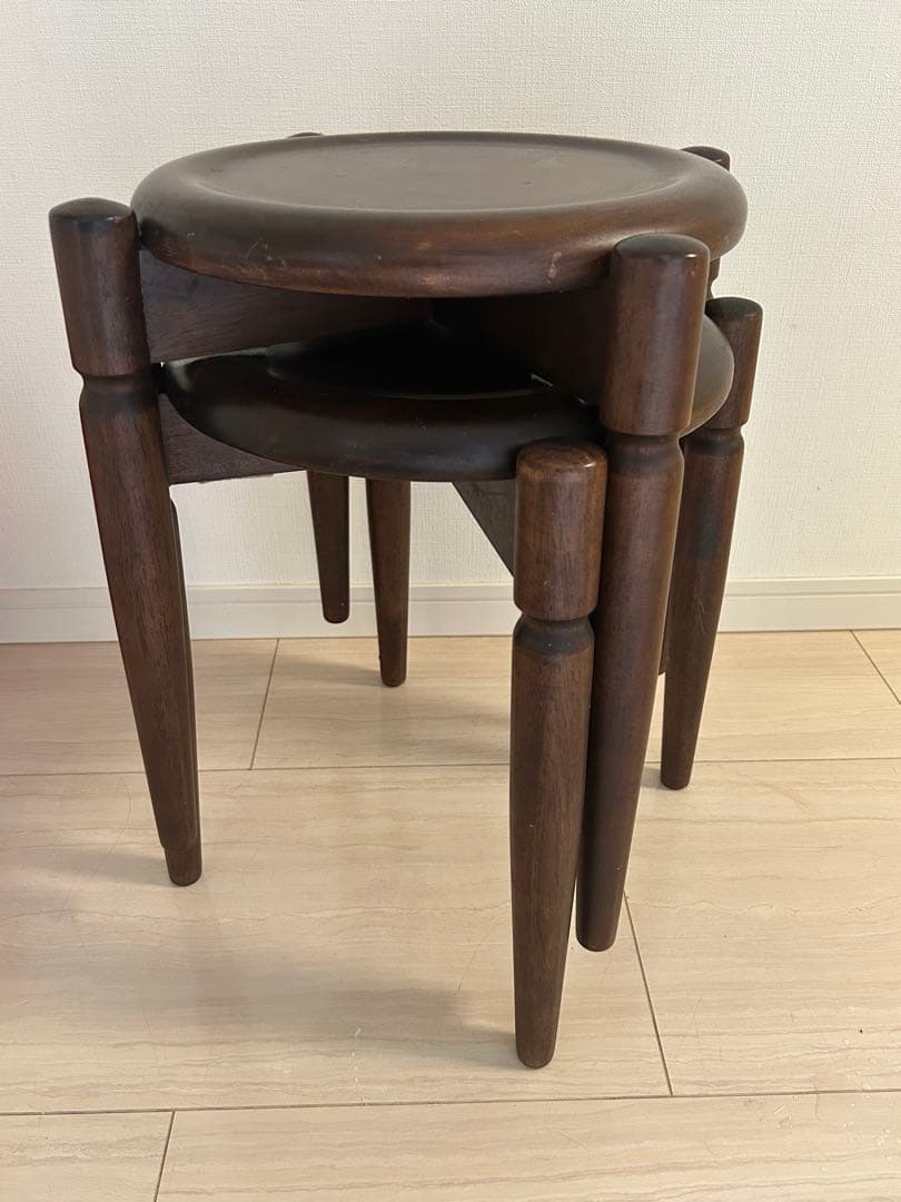 高級民芸家具 旭川遊木民 国産ニレ材使用 スタッキング スツール2脚 北欧風