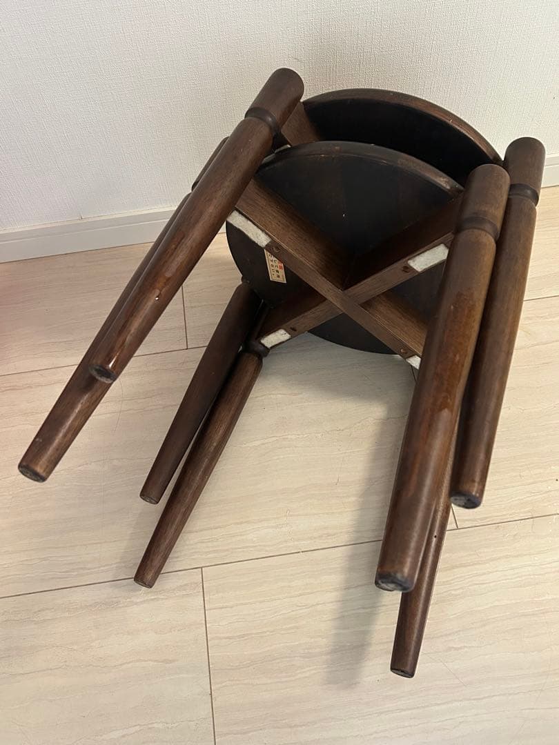 高級民芸家具 旭川遊木民 国産ニレ材使用 スタッキング スツール2脚 北欧風