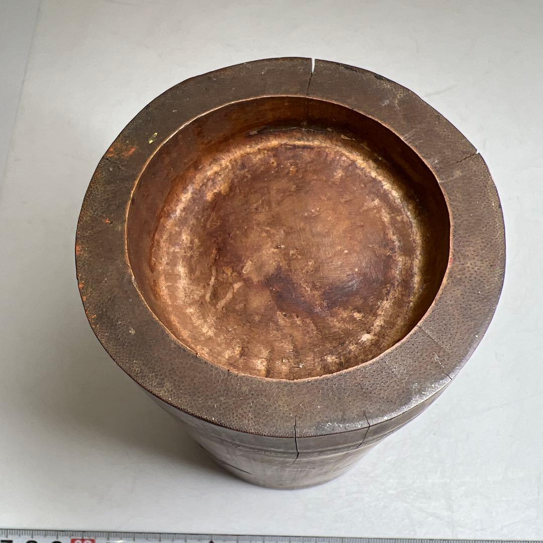 時代竹製浮彫筆筒　高さ14㎝　東Y7-0606①タエオ