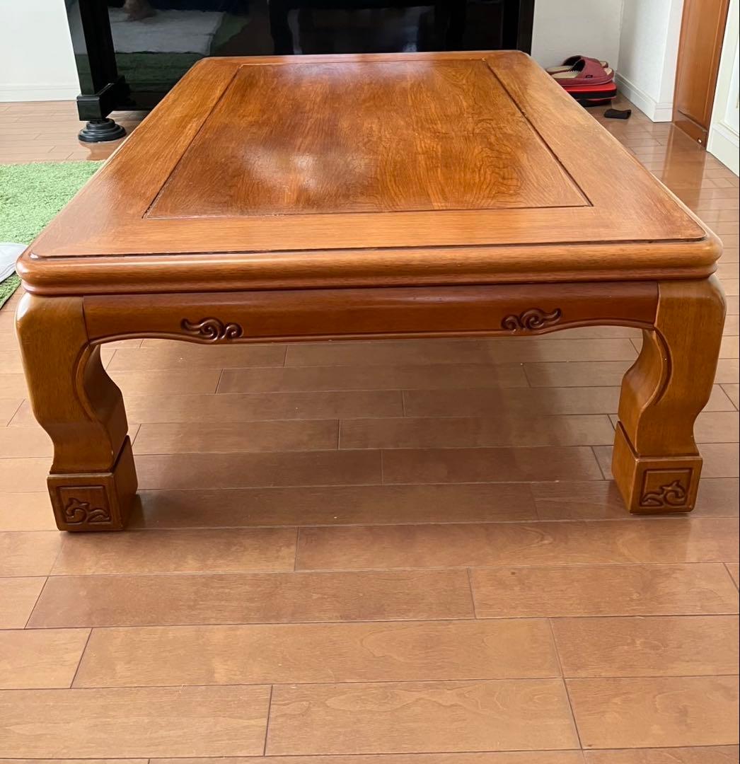 値下げ可○木製 ダークブラウン こたつテーブル 彫刻入り