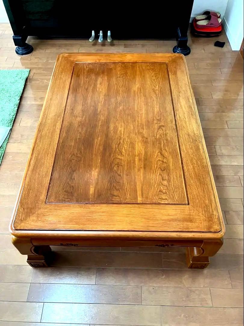 値下げ可○木製 ダークブラウン こたつテーブル 彫刻入り