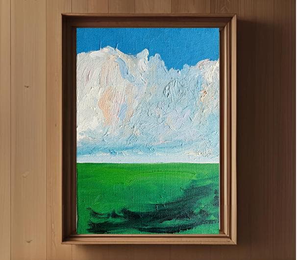 16×23㎝「壮大な雲と草原」油彩・サムホール・原画