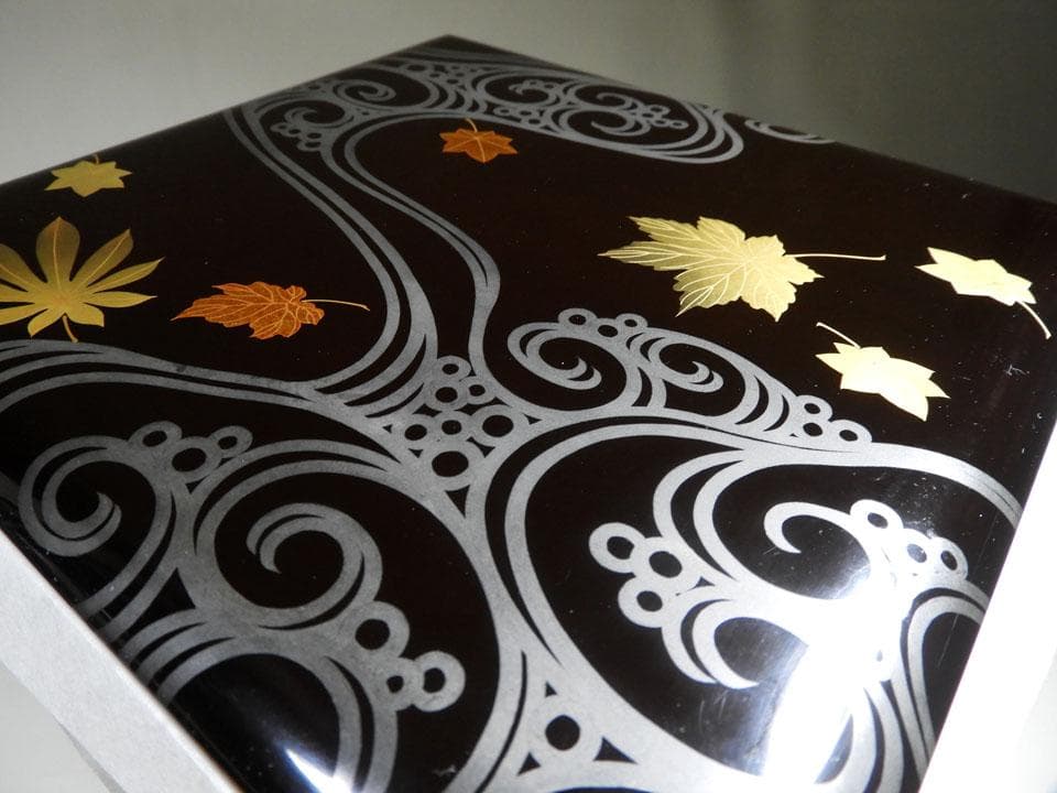 ●五段重 重箱 流水紅葉楓蒔絵 時代 木製漆器 美品 明治 箱付 高さ38㎝