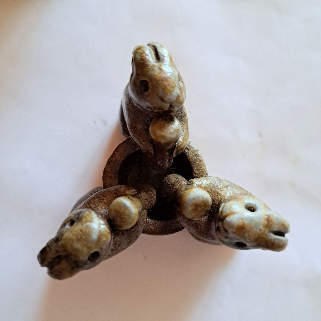 備前焼　蓋置　茶道具　陶器　兎　餅つき　美品　おすすめ品　鷹取閑山作品