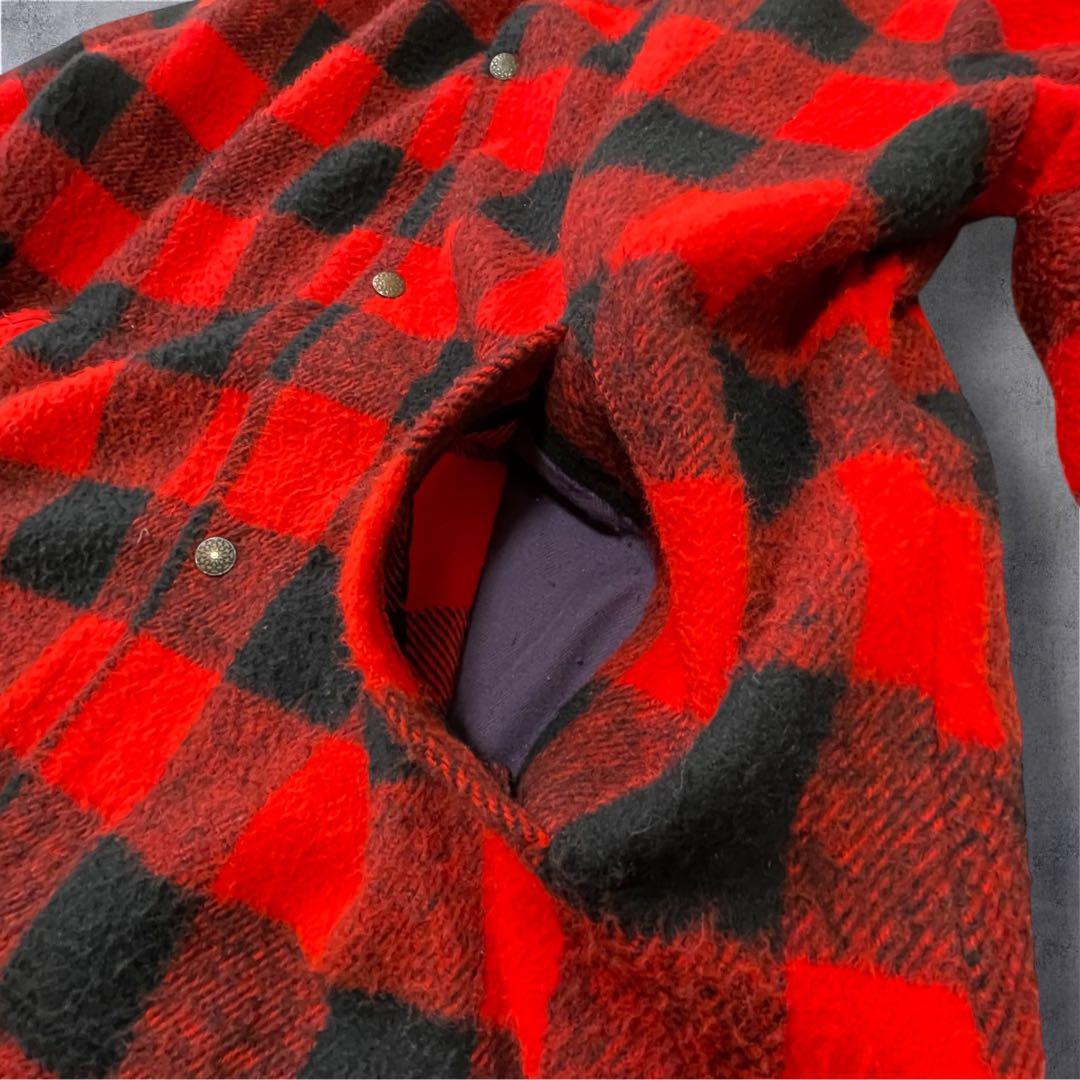 vintage バッファローチェック柄　厚手ウールジャケット赤／黒　裏地ギミック