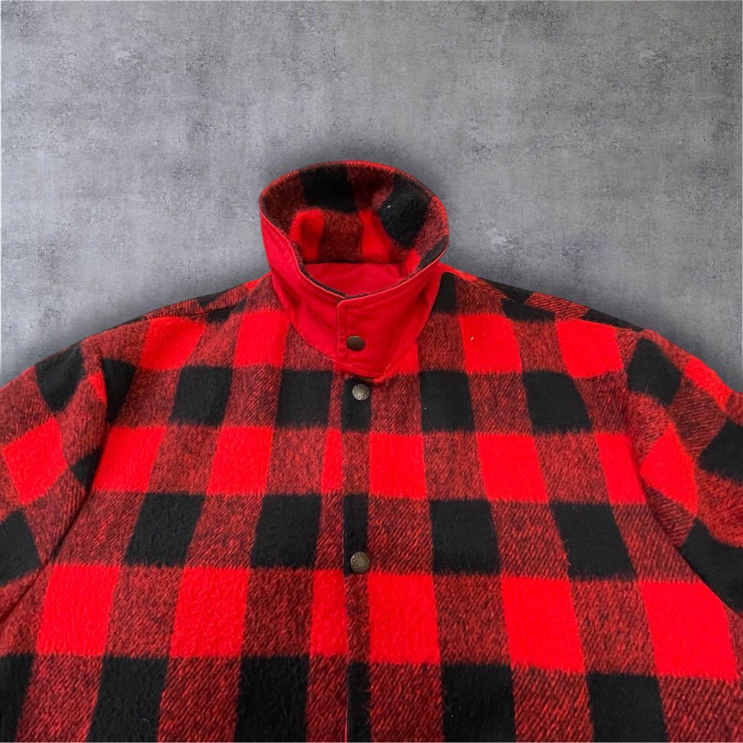 vintage バッファローチェック柄　厚手ウールジャケット赤／黒　裏地ギミック