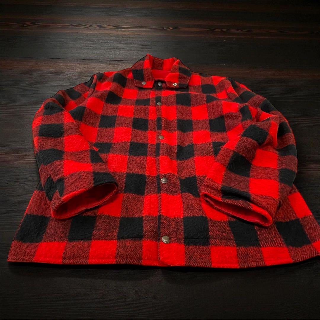 vintage バッファローチェック柄　厚手ウールジャケット赤／黒　裏地ギミック