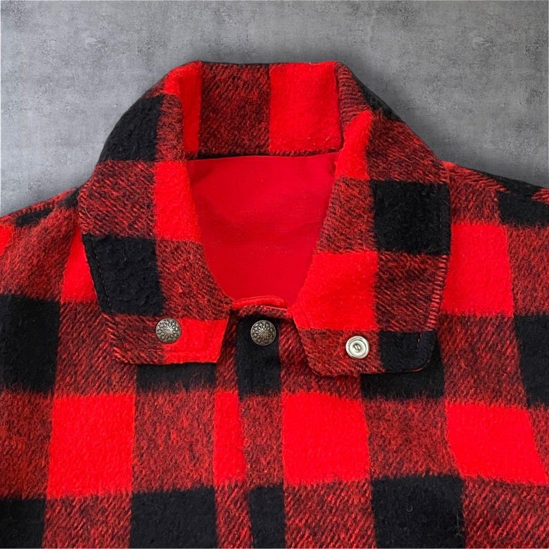 vintage バッファローチェック柄　厚手ウールジャケット赤／黒　裏地ギミック