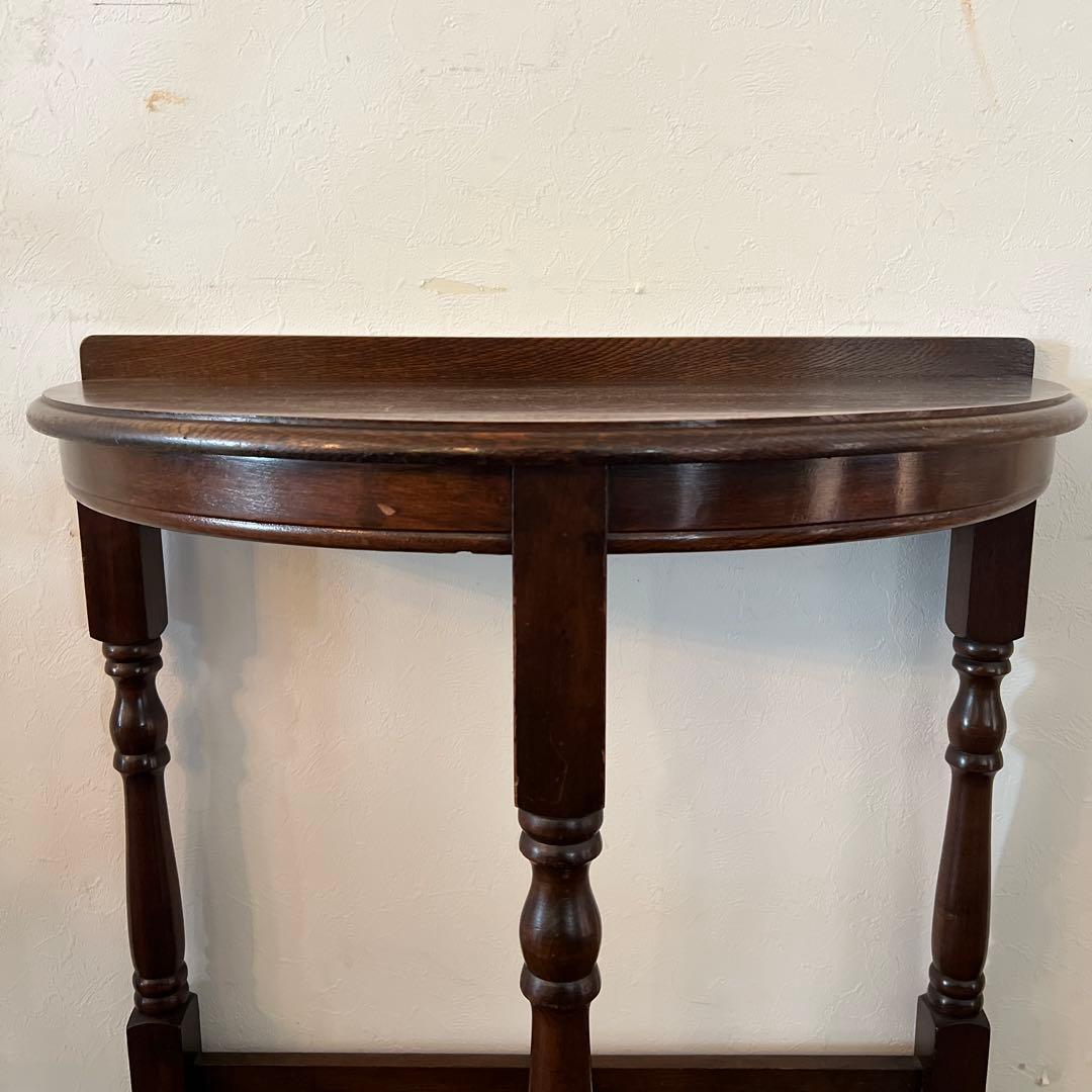 k966 英国アンティーク家具 半円コンソールテーブル ハーフムーン オーク材