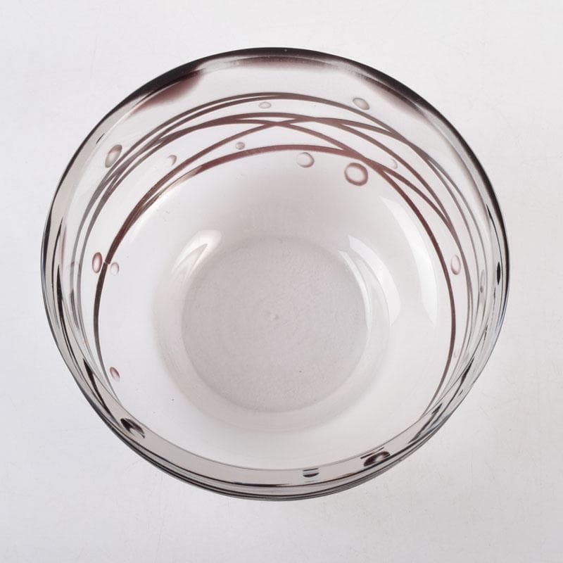 ガラス工芸　荒木良忠作　玻璃彫刻　銅赤流水文　菓子鉢　共箱　C　9187