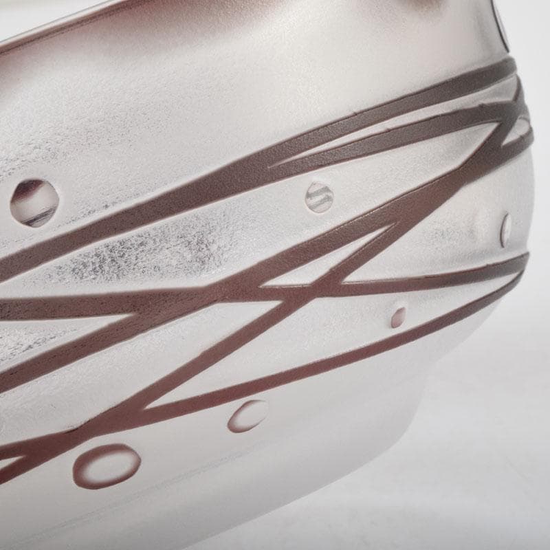 ガラス工芸　荒木良忠作　玻璃彫刻　銅赤流水文　菓子鉢　共箱　C　9187