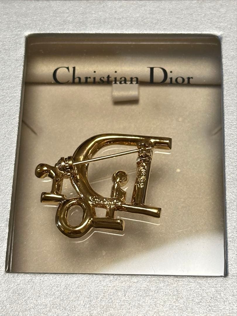 ChristianDior ロゴ ブローチ コサージュ ライトストーン ゴールド