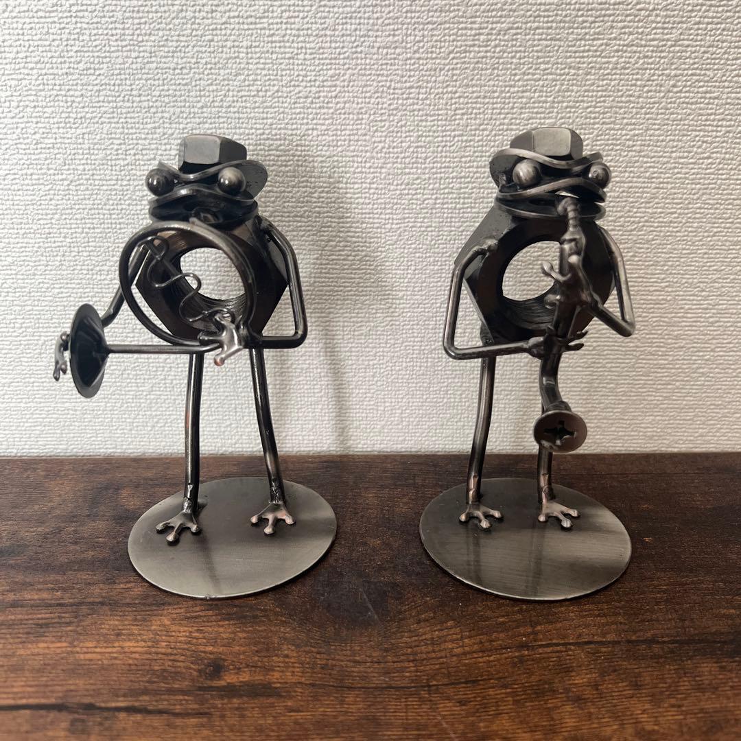 カエルの置物　ブリキ　ボルト　音楽隊　ジャンクアート　7体