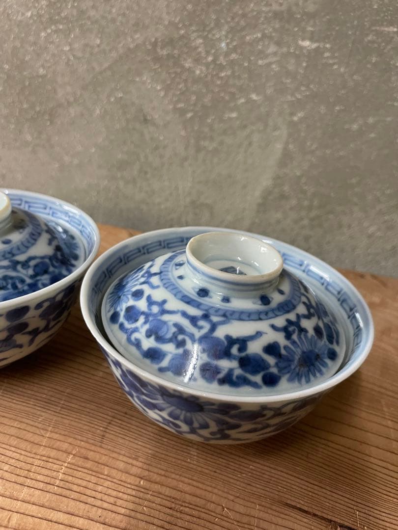 茶碗　3客セット【m735 骨董　或化年製 染付 磁器 古美術 レア　成化年製】