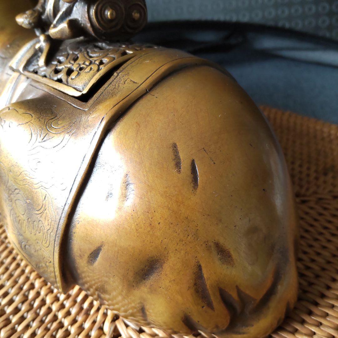 アンティーク！高岡銅器！金工師宗信造 蝋型 銅製鹿香炉！経年美品！