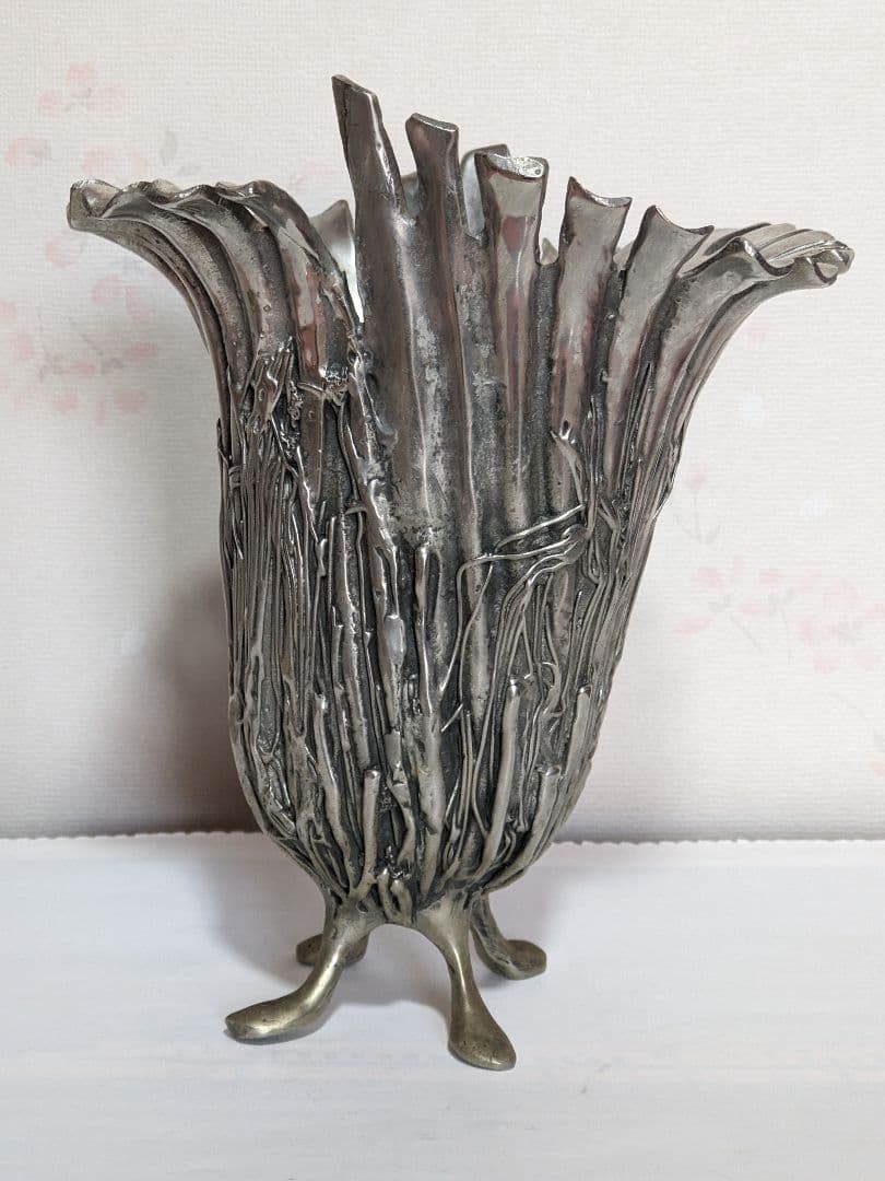 ♦西洋ヴィンテージ 純錫製フラワーベース 花器 花活け 美術工芸 骨董