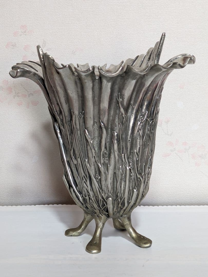 ♦西洋ヴィンテージ 純錫製フラワーベース 花器 花活け 美術工芸 骨董