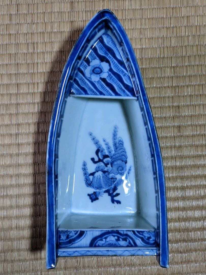 ♦江戸時代 瀬戸焼磁器 染付波千鳥貝尽くし紋 船 盃洗 骨董品 遺品少数レア物