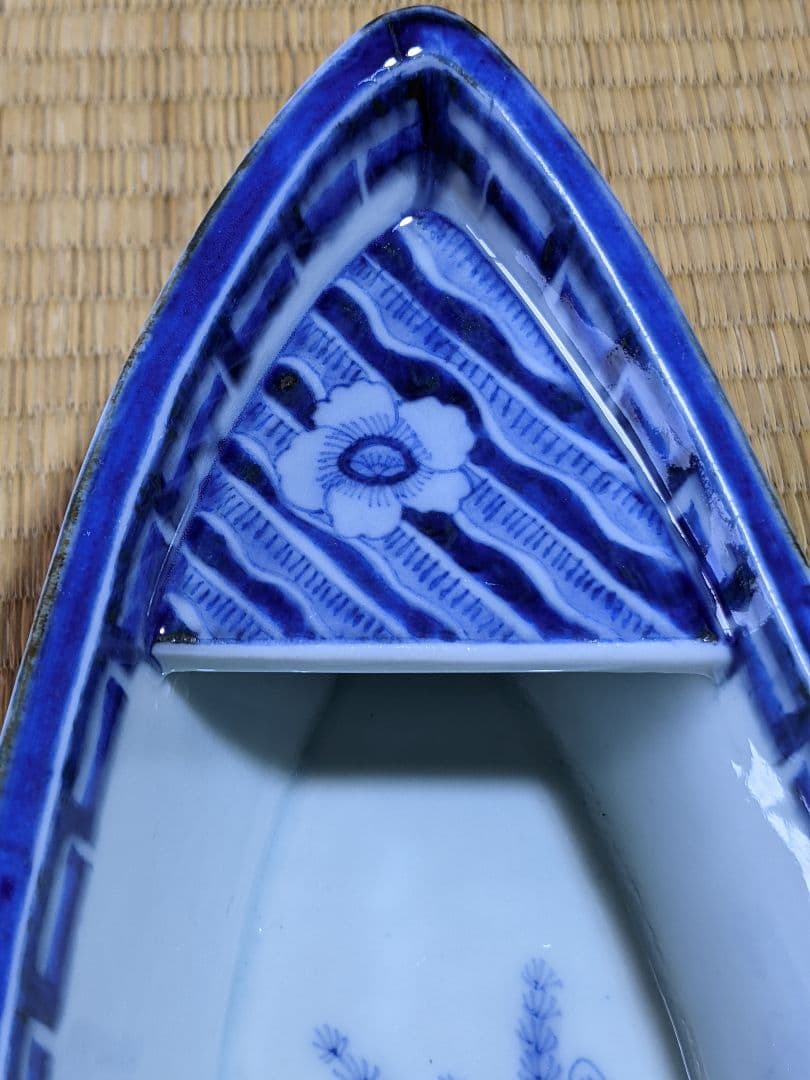 ♦江戸時代 瀬戸焼磁器 染付波千鳥貝尽くし紋 船 盃洗 骨董品 遺品少数レア物