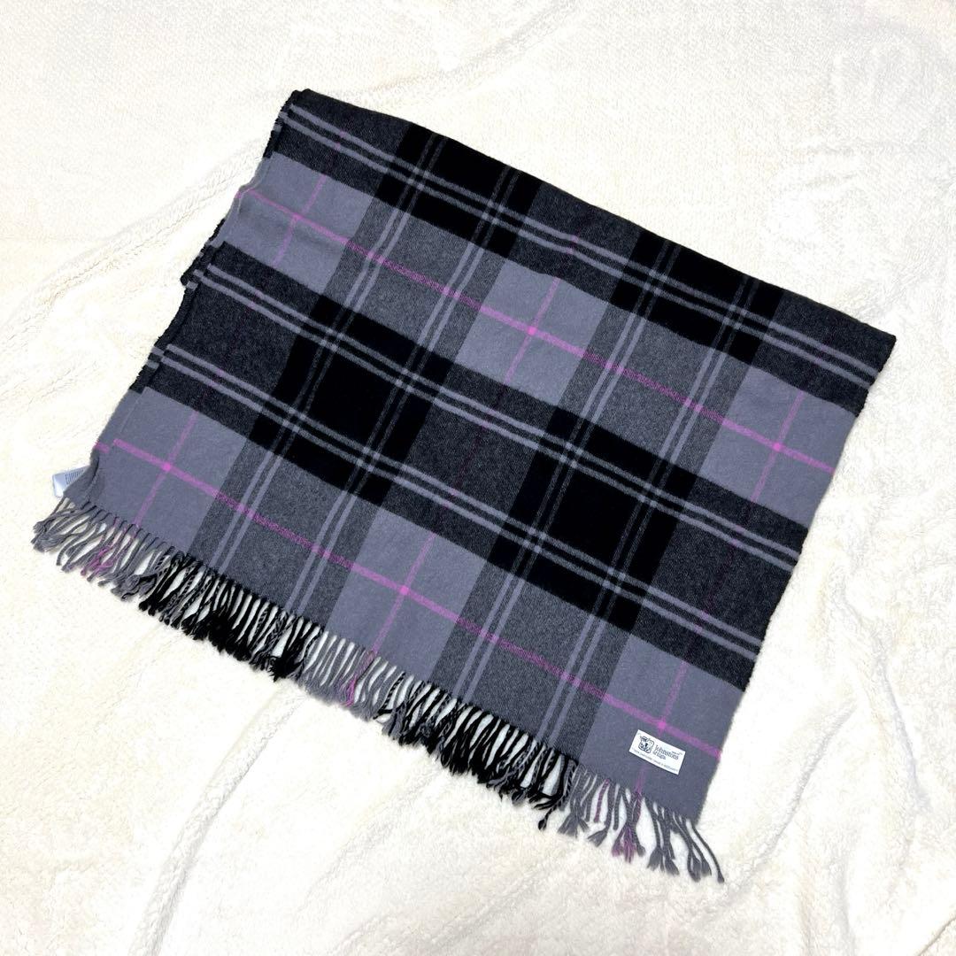 JOHNSTONSジョンストンズ ストール マフラー カシミヤ グレー×ピンク